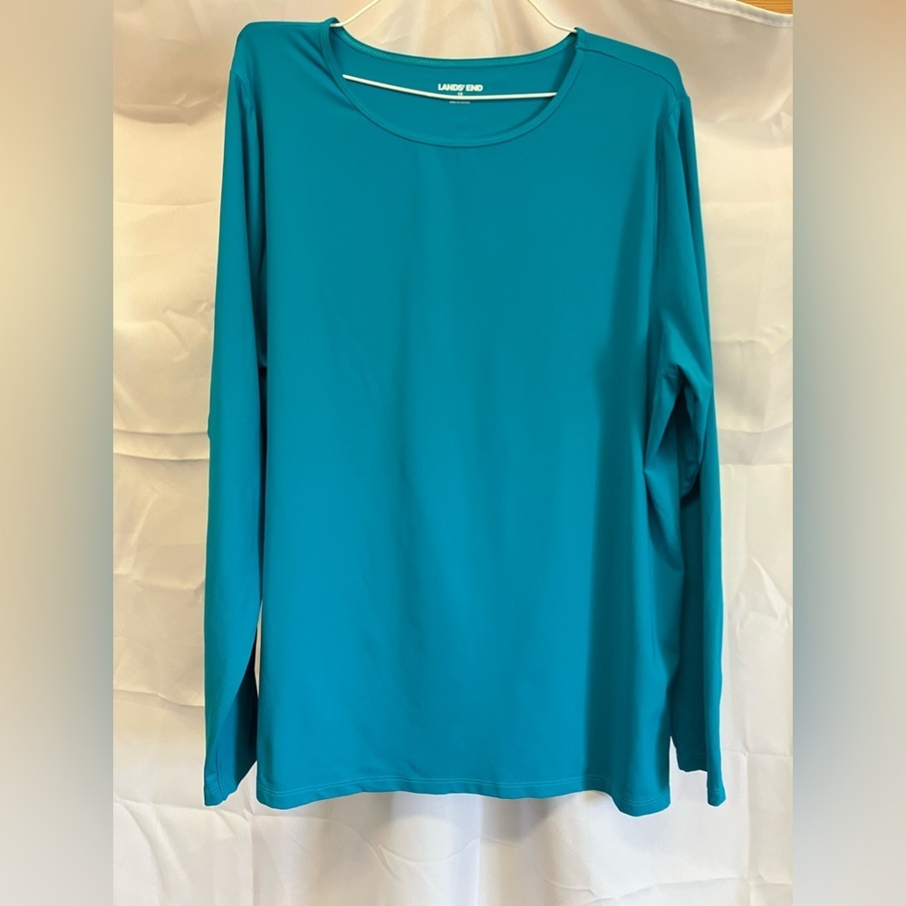 Lands' End Green and Blue Fitted Long Sleeve T-Shirt
